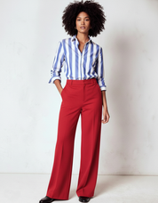 Women Red High Waist Wide Leg Pants