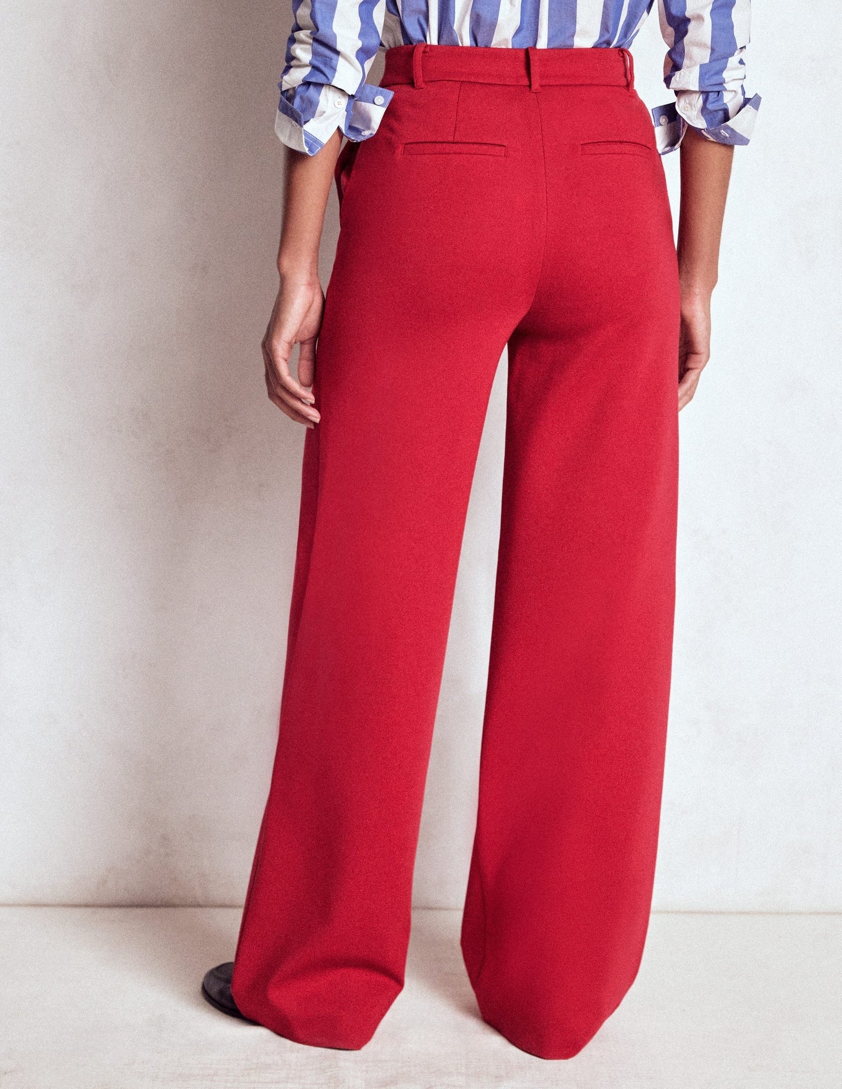 Women Red High Waist Wide Leg Pants