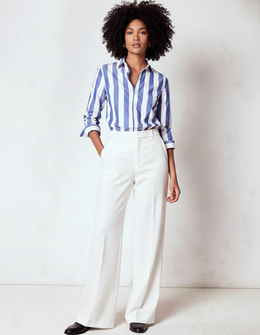 Women White High Waist Wide Leg Pants