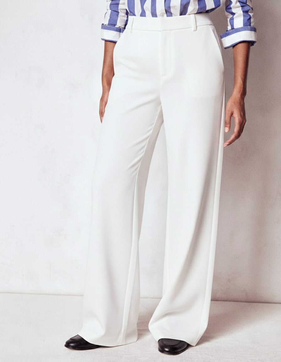 Women White High Waist Wide Leg Pants