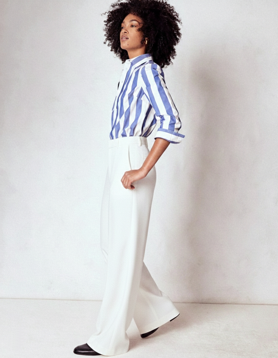 Women White High Waist Wide Leg Pants