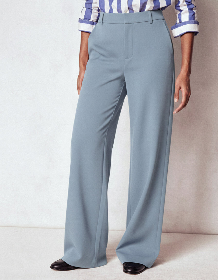 High-Waisted Light Blue Wide-Leg Trousers