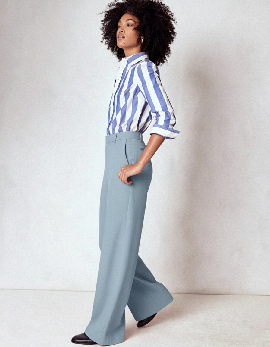 High-Waisted Light Blue Wide-Leg Trousers