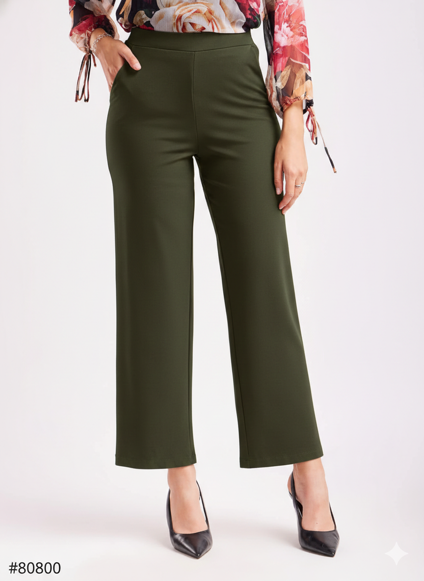 Olive Green High Waist Straight Fit Pants