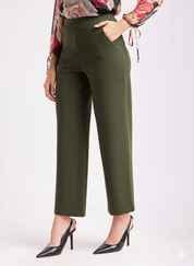 Olive Green High Waist Straight Fit Pants