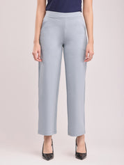 Women Light Grey High Waist Straight Fit Pants