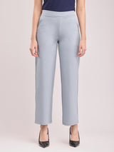 Women Light Grey High Waist Straight Fit Pants
