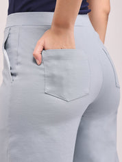 Women Light Grey High Waist Straight Fit Pants