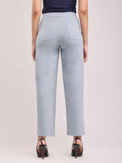 Women Light Grey High Waist Straight Fit Pants