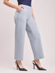 Women Light Grey High Waist Straight Fit Pants