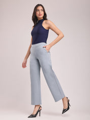 Women Light Grey High Waist Straight Fit Pants