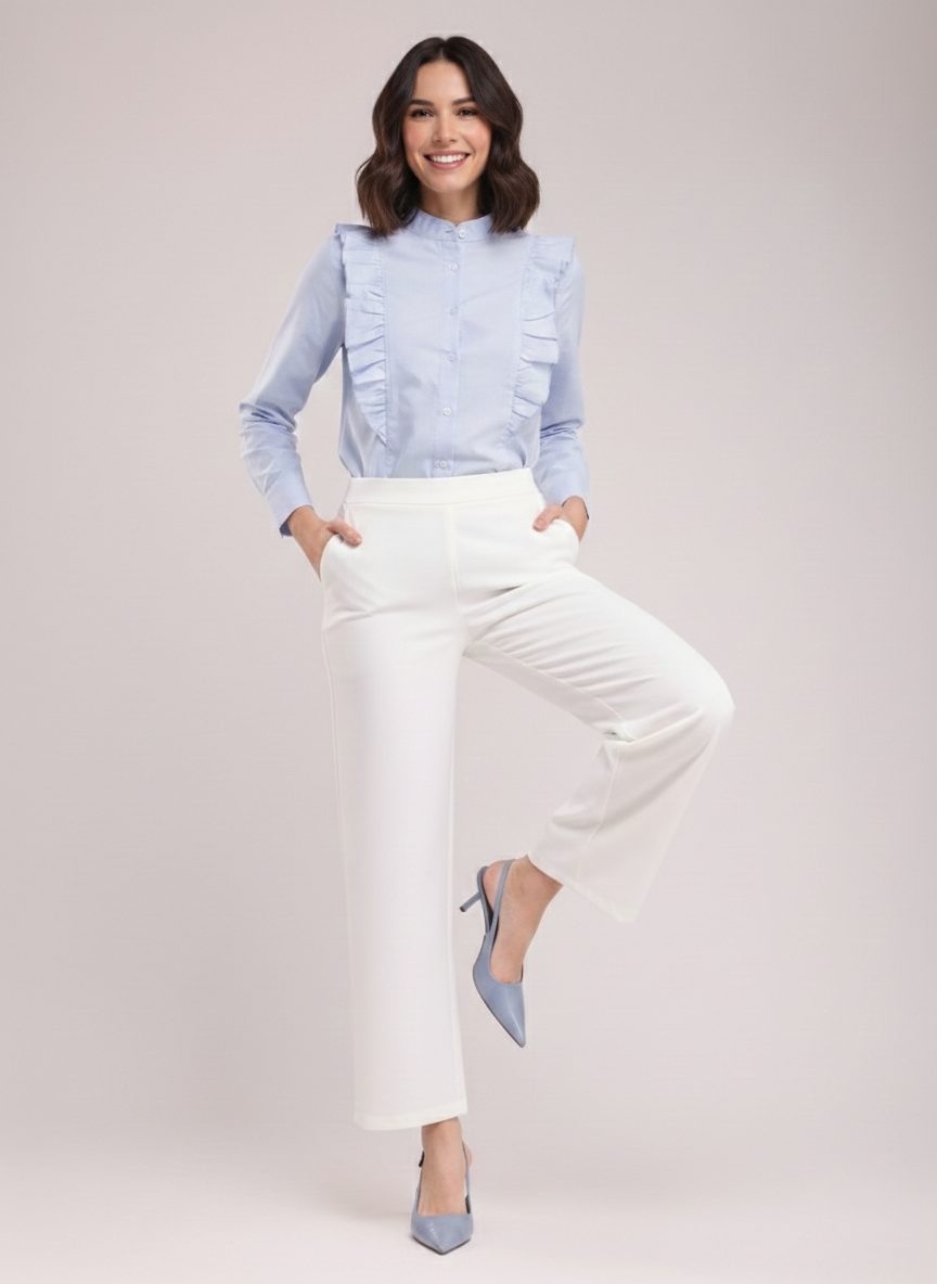Women White High Waist Straight Fit Pants