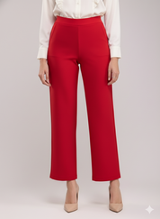 Women Red High Waist Straight Fit Pants