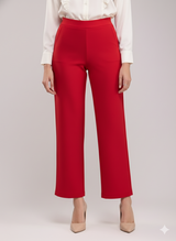 Women Red High Waist Straight Fit Pants