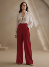 Maroon High Waist Wide Leg Women‚Äôs Pants