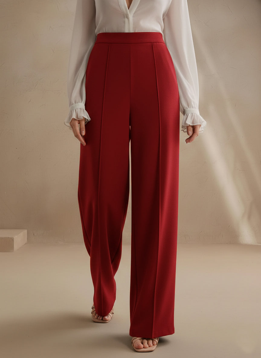 Maroon High Waist Wide Leg Women‚Äôs Pants