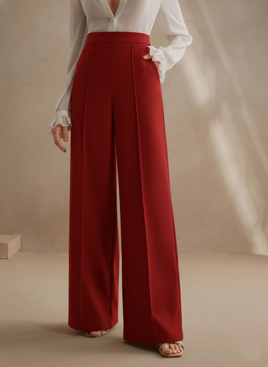 Maroon High Waist Wide Leg Women‚Äôs Pants