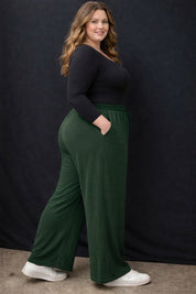 Women's Plus Size Forest Green Wide Leg Pants