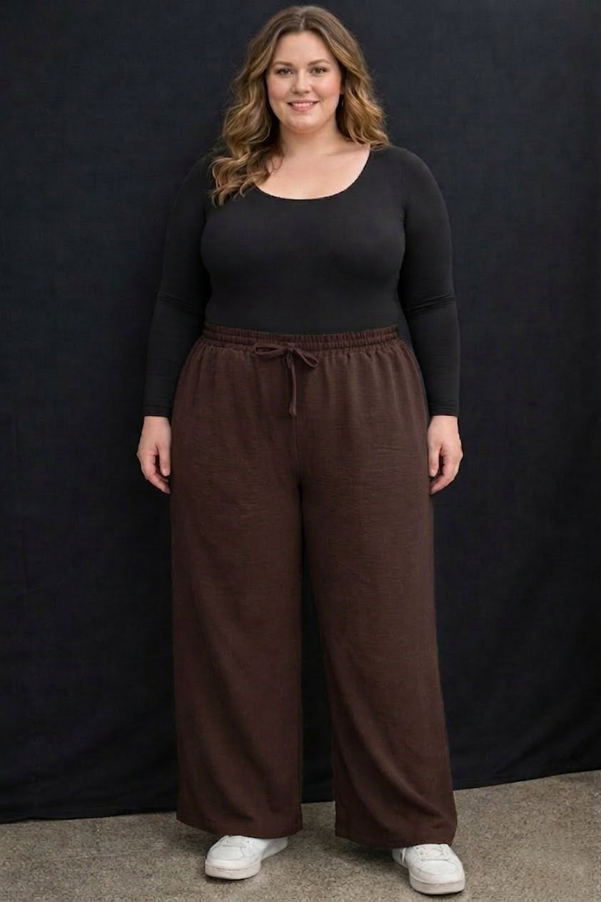 Women's Plus Size Dark Brown Wide Leg Pants