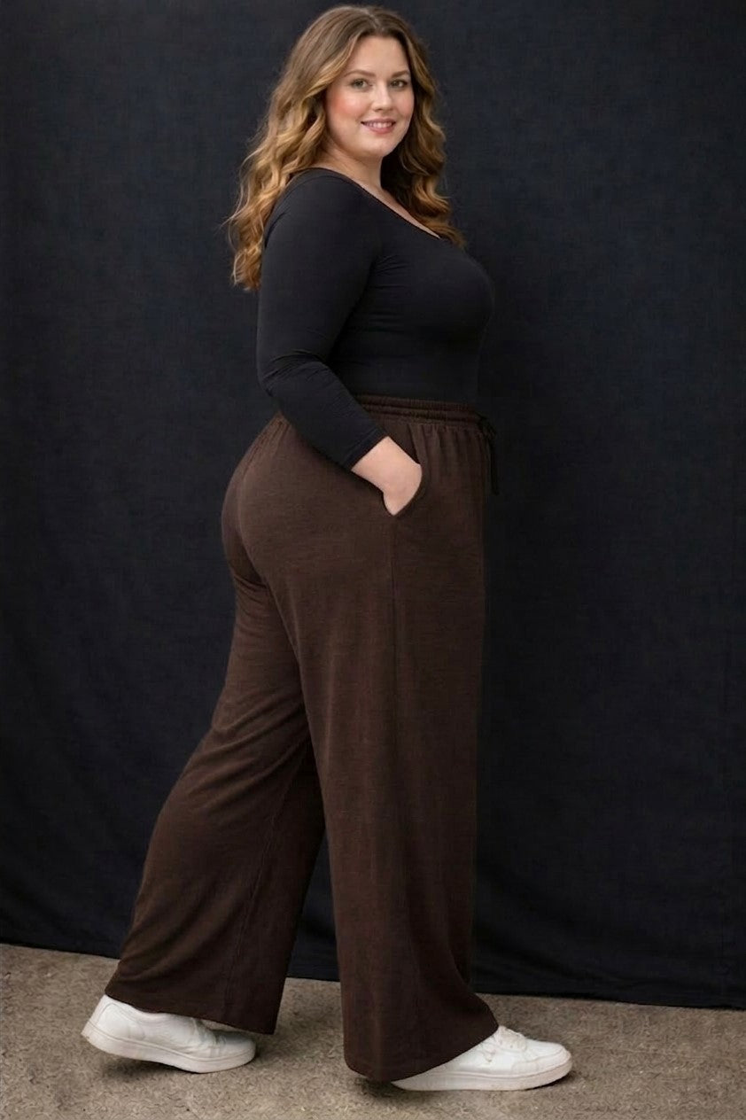 Women's Plus Size Dark Brown Wide Leg Pants
