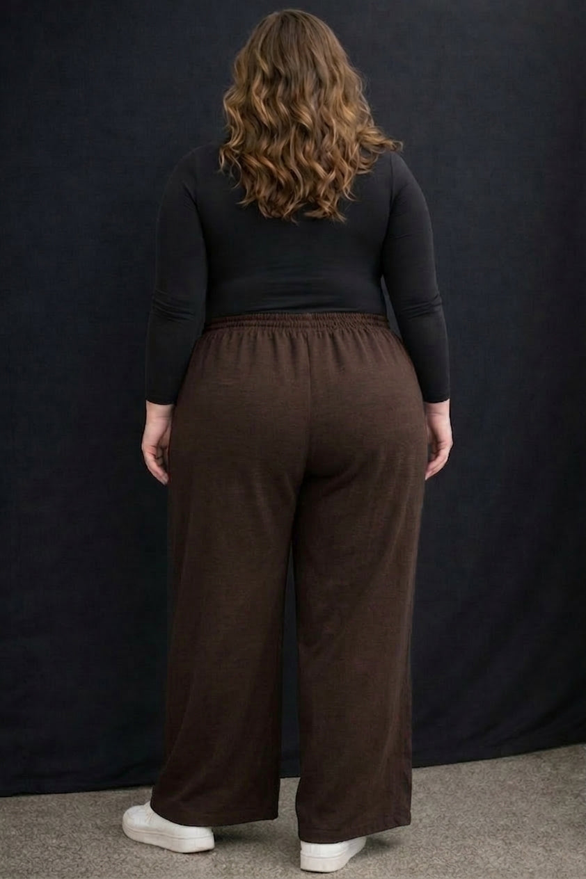 Women's Plus Size Dark Brown Wide Leg Pants