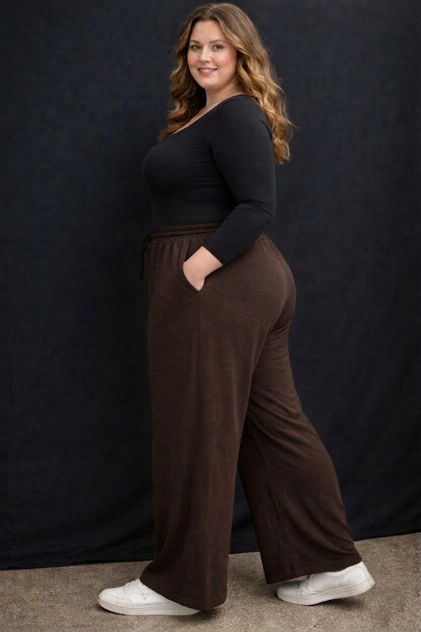 Women's Plus Size Dark Brown Wide Leg Pants