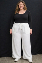 Women's Plus Size Off-White Wide Leg Pants
