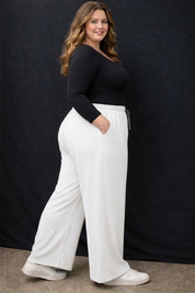Women's Plus Size Off-White Wide Leg Pants