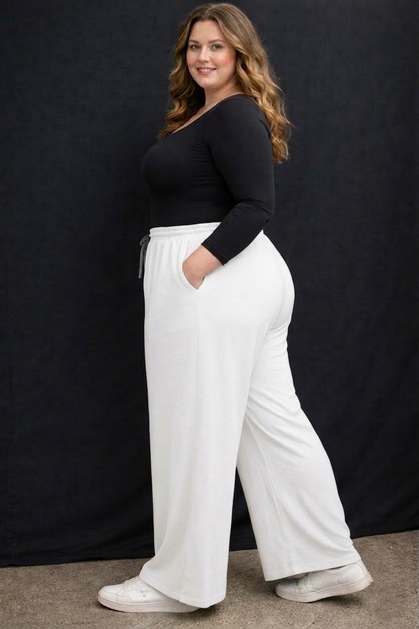 Women's Plus Size Off-White Wide Leg Pants