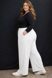 Women's Plus Size Off-White Wide Leg Pants
