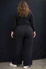 Women's Plus Size Shine Black Wide Leg Pants