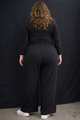 Women's Plus Size Shine Black Wide Leg Pants