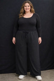 Women's Plus Size Shine Black Wide Leg Pants