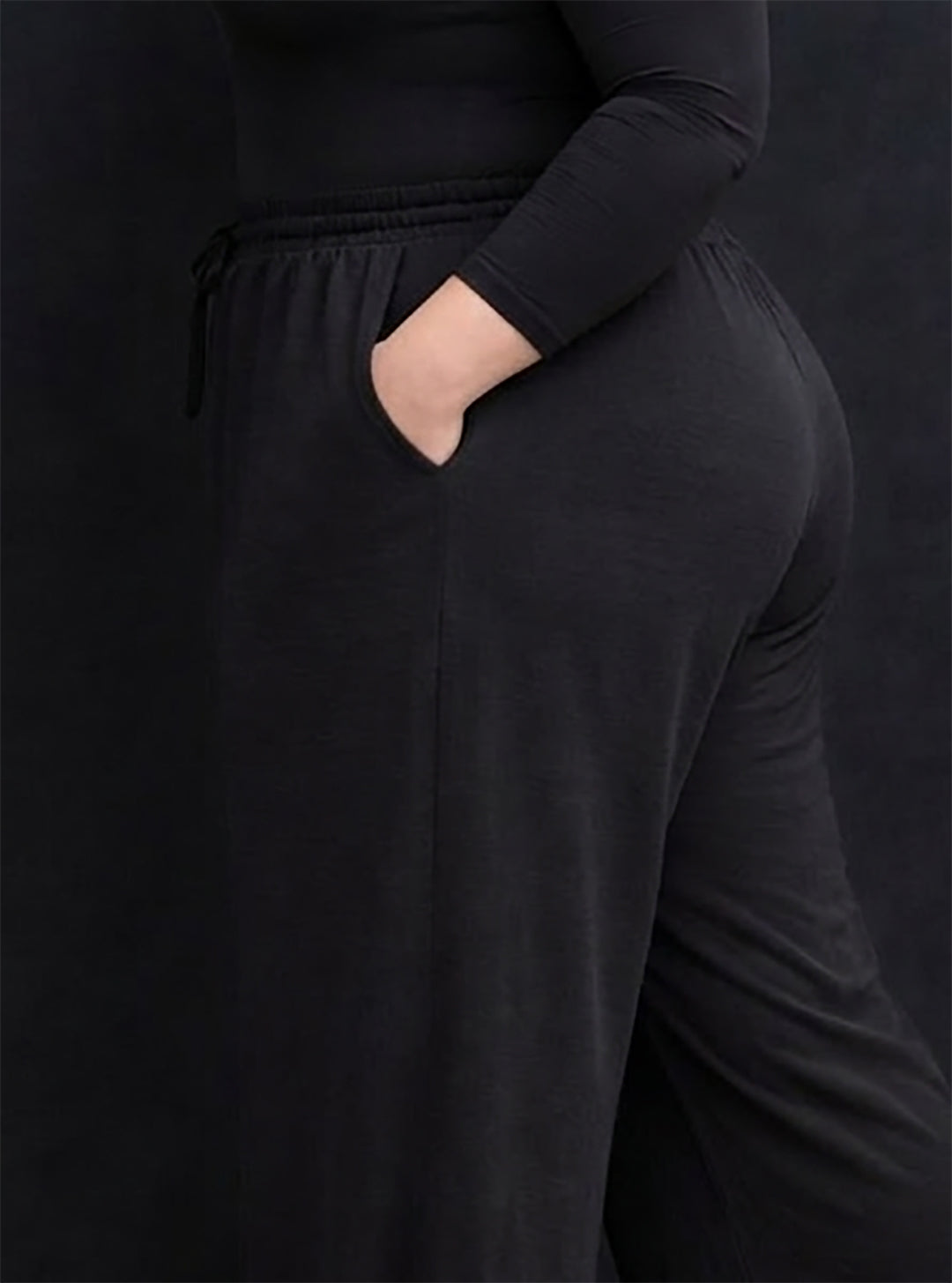Women's Plus Size Shine Black Wide Leg Pants