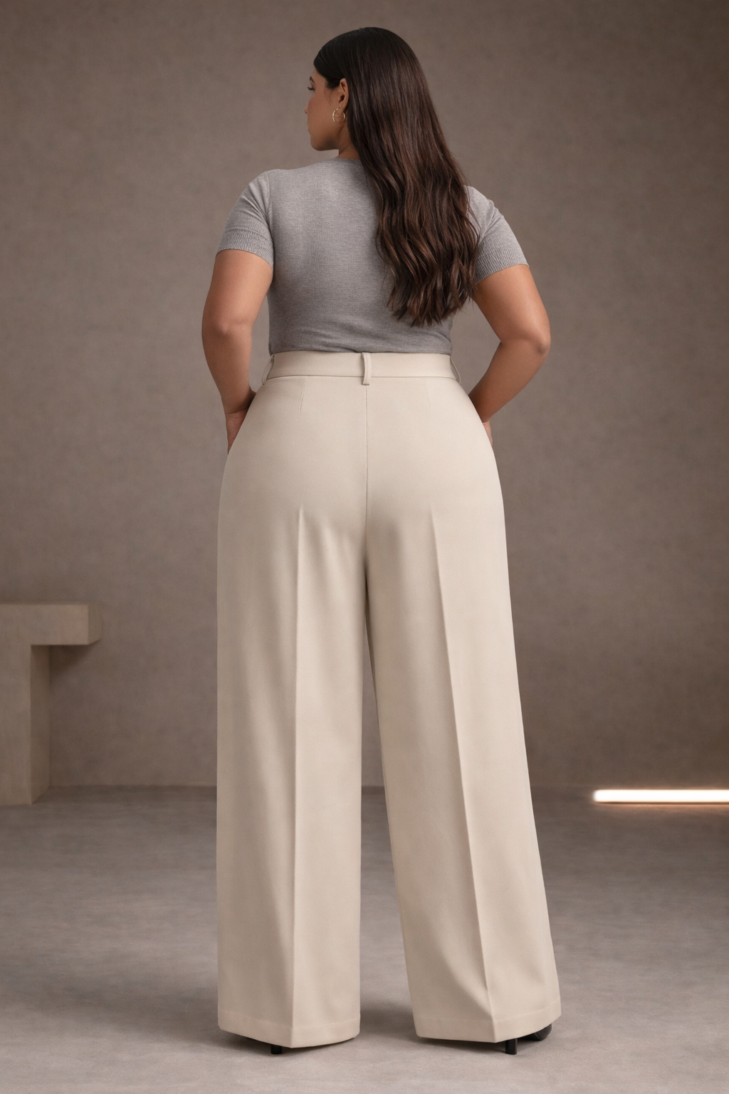 Plus Size Women’s Beige Wide Leg Palazzo Pants