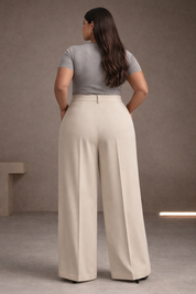 Plus Size Women’s Beige Wide Leg Palazzo Pants