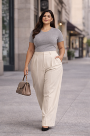 Plus Size Women’s Beige Wide Leg Palazzo Pants