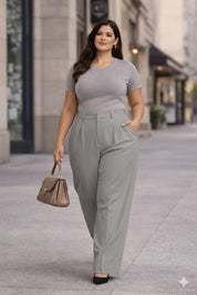 Plus Size Women’s Grey Wide Leg Palazzo Pants