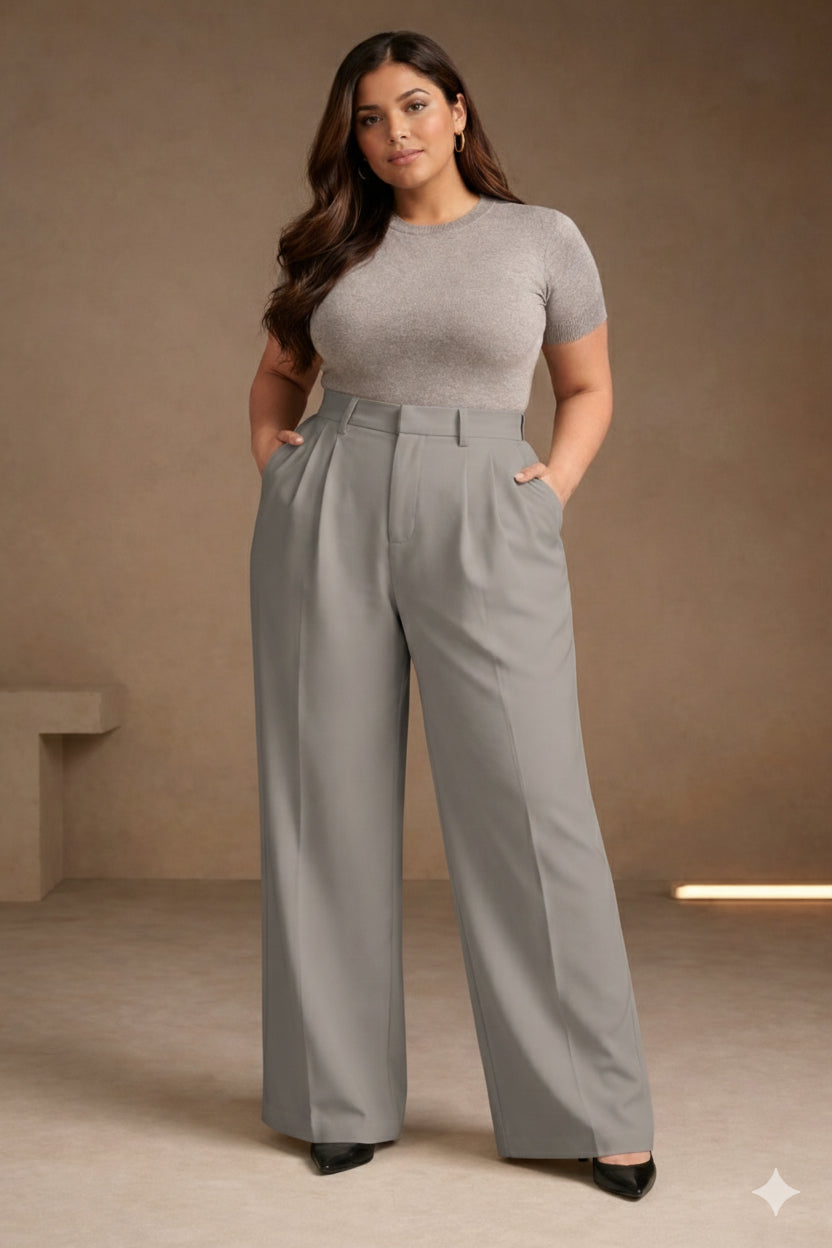 Plus Size Women’s Grey Wide Leg Palazzo Pants