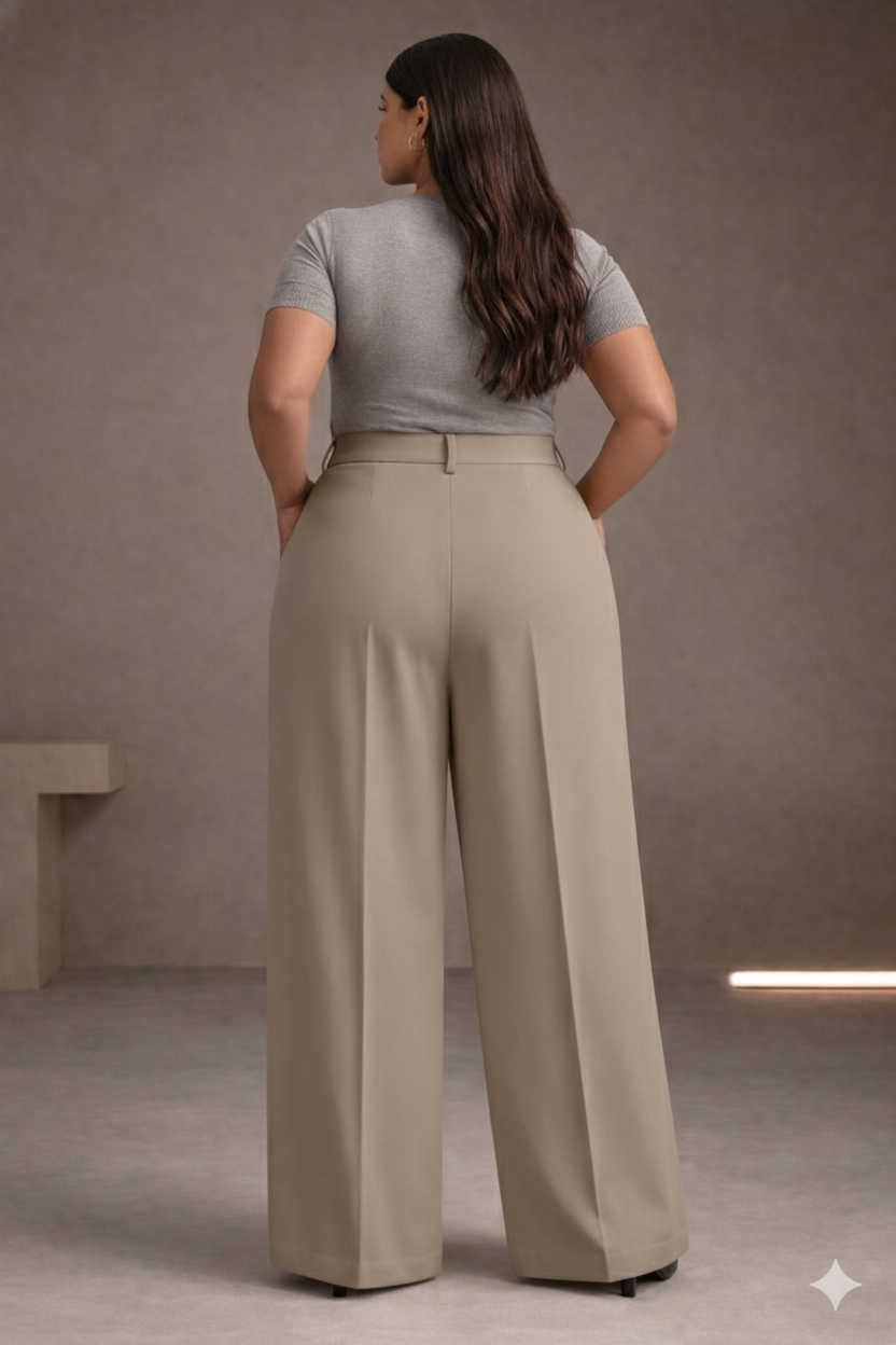 Plus Size Women’s Dirty Beige Wide Leg Palazzo Pants