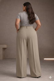 Plus Size Women’s Dirty Beige Wide Leg Palazzo Pants
