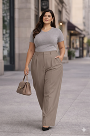 Plus Size Women’s Dirty Beige Wide Leg Palazzo Pants