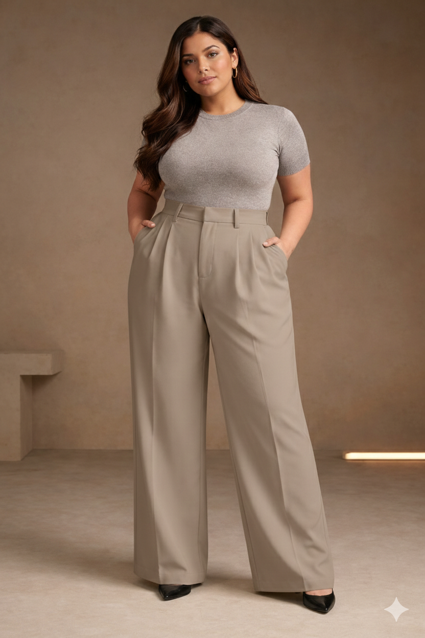 Plus Size Women’s Dirty Beige Wide Leg Palazzo Pants