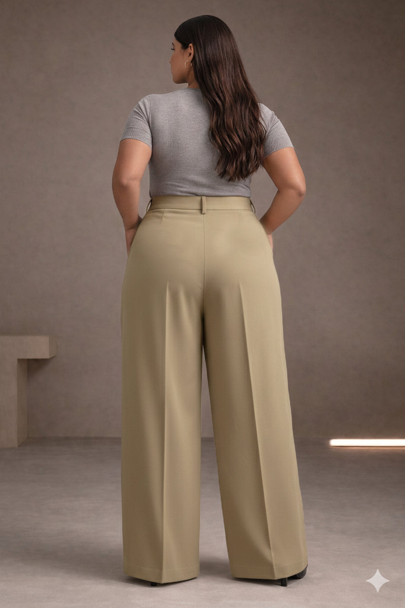 Women’s Dark Beige High Waist Tailored Trousers
