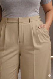 Women’s Dark Beige High Waist Tailored Trousers