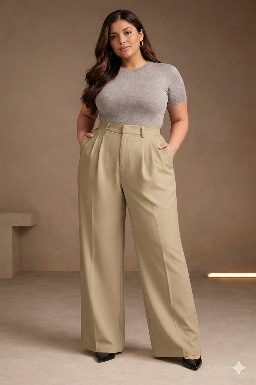 Women’s Dark Beige High Waist Tailored Trousers