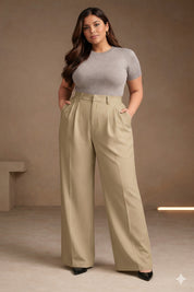 Women’s Dark Beige High Waist Tailored Trousers
