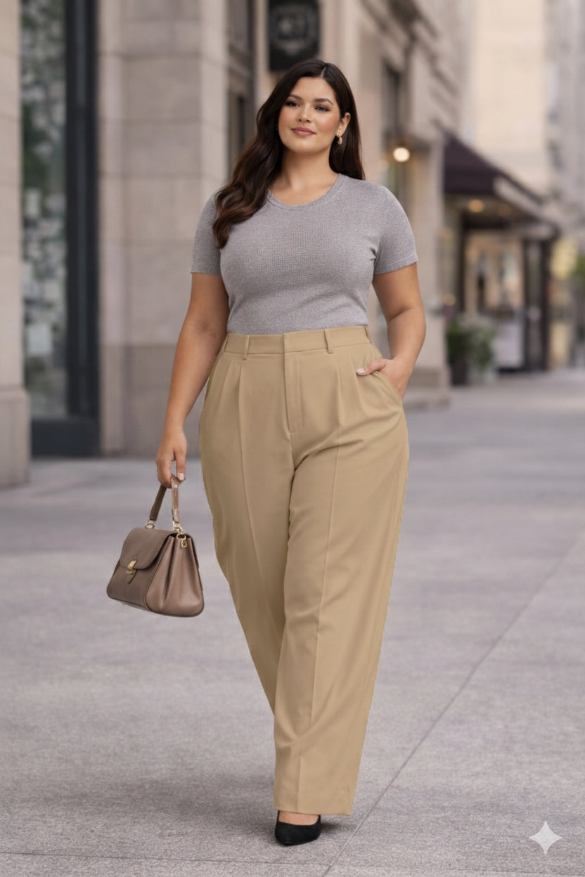 Women’s Dark Beige High Waist Tailored Trousers