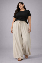 Plus Size Women’s Beige Wide Leg Palazzo Pants