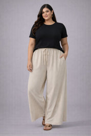 Plus Size Women’s Beige Wide Leg Palazzo Pants